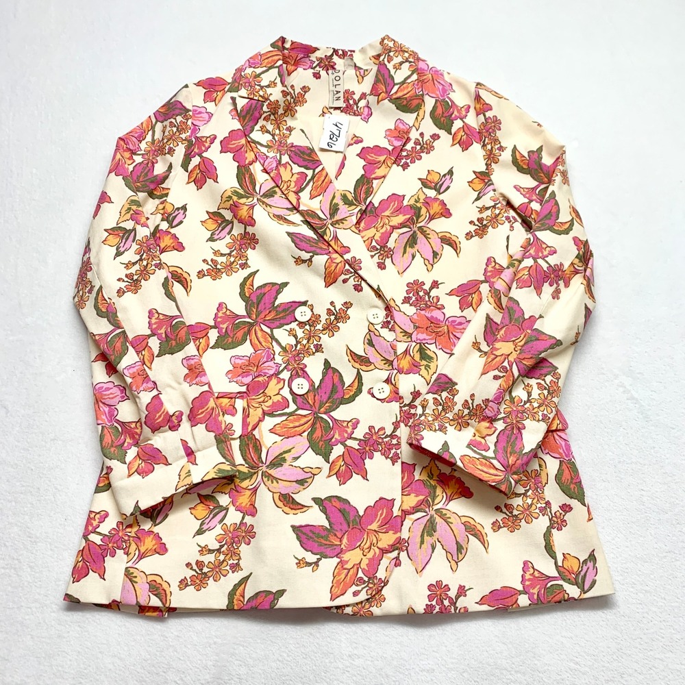 Dolan Left Coast Floral Blazer Women L Pink Orange Botanical Double Breasted